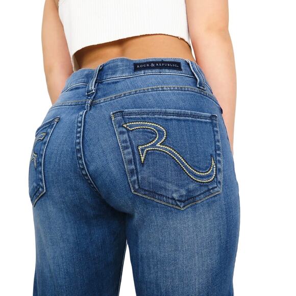 Rock & Republic Denim - Y2k Vintage Rock & Republic Berlin Low Rise Straight Jeans Rhinestones 4 28"